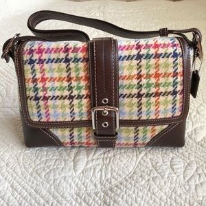 COACH houndstooth and brown leather shoulder bag